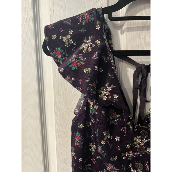 Free People Shorts Romper Womens M Violet Visions Corduroy Floral Ruffle New - Picture 4 of 12